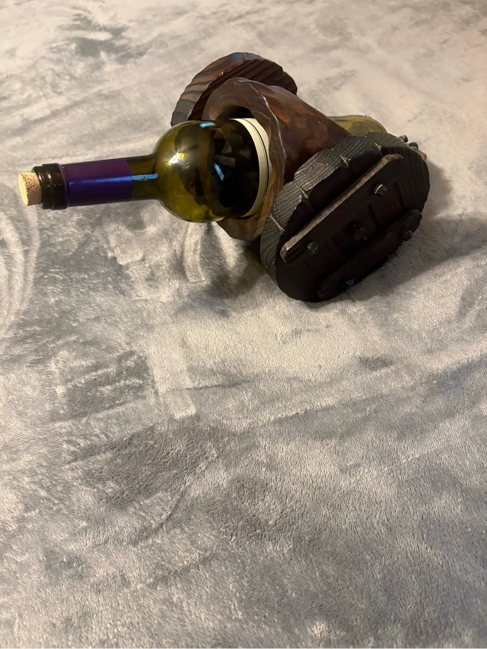 Rustic Dark Brown Solid Wooden Cannon Wine Bottle Holder